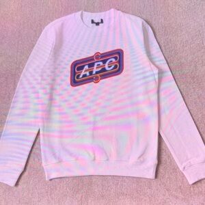 A.P.C. White Crewneck Sweater with Blue and Red Logo